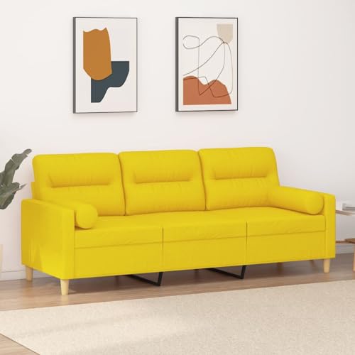 WELLIKEA 3-Sitzer-Sofa mit Zierkissen Hellgelb 180 cm Stoff