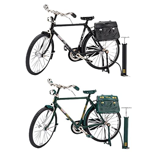 IUUUNI Retro-Fahrrad-Modell-Ornament, Legierungs-Mini-Fahrrad Mit Aufblasvorrichtung: Miniatur-Fahrrad 1:10 Fahrradmodell Legierungs-Fahrrad Miniatur-Fahrrad-Spielzeug (Schwarz + Dunkelgrün)