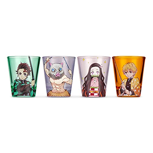 Surreal Entertainment Demon Slayer Schnapsglas-Set, offizielles Lizenzprodukt von The Anime Demon Slayer Schnapsglas, 4er-Set, 1 142 ml, mehrfarbig, 4 Stück, 1 Stück
