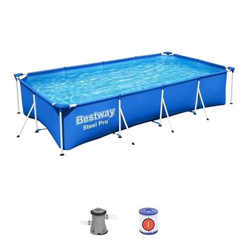 Bestway Frame Pool Steel Pro, Set mit Filterpumpe, 400 x 211 x 81 cm, blau