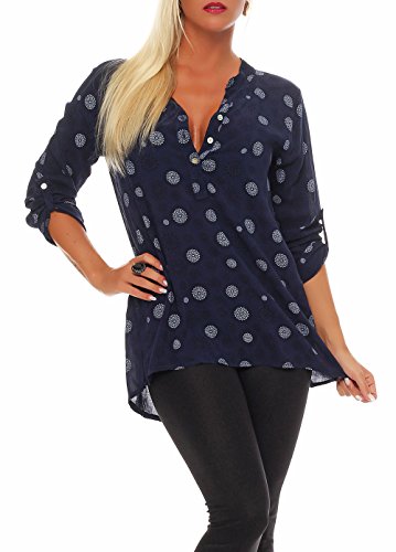 Malito Damen Bluse mit Print | Tunika mit ¾ Armen | Blusenshirt auch Langarm tragbar | Elegant - Shirt 6703 (dunkelblau)