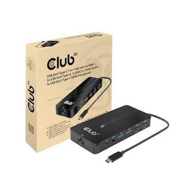 Club 3D USB GEN1 Type-C 7-in-1 HUB mit 2 x HDMI 2USB GEN1 Type-A 1 RJ45 1 x 3,5 mm Audio 1 x USB GEN1 Typ C 100 W Female Port – Audio/Multimedia – Digital