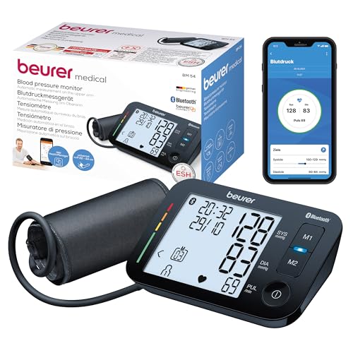 Beurer BM 54 Oberarm-Blutdruckmessgerät, digitaler Blutdruckmesser mit XL-Display, App-Anbindung mit zertifiziertem Datenschutz, Arrhythmie-Erkennung, große Manschette für Oberarme von 22-44 cm