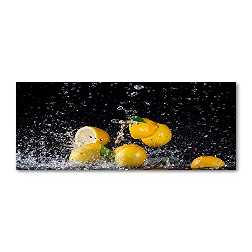 Tulup Glas-Bild Wandbild aus Glas - Wandkunst - Wandbild hinter gehärtetem Sicherheitsglas - Dekorative Wand für Küche & Wohnzimmer 125x50 - Essen & Getränke - Zitronen Wasser - Gelb