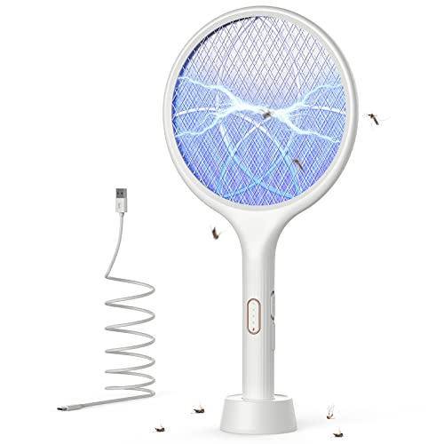 YISSVIC Elektrische Fliegenklatsche extra stark 4000V 2 in 1 USB C mit Akku Aufladbar Elektro Mückenklatsche mit UV Lichtfalle Weiß