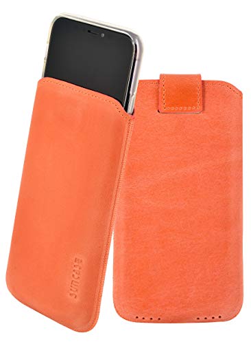 Suncase ECHT Leder Tasche kompatibel mit iPhone 11 (6.1") mit ZUSÄTZLICHER Transparent Hülle | Schale | Silikon Bumper Handytasche (mit Rückzugsfunktion und Magnetverschluss) in antik lachsrosa