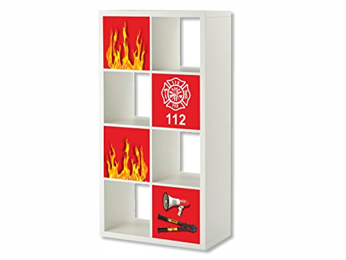 STIKKIPIX Feuerwehr Möbelfolie | ER30 | Aufkleber-Set passend für das Regal EXPEDIT/KALLAX von IKEA (Möbel Nicht inklusive)