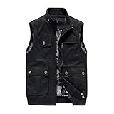 Männer multi-pocket gilet weste outdoor lässig atmungsaktive weste baumwolle fotografie reisen ärmellose jacken top black-XL