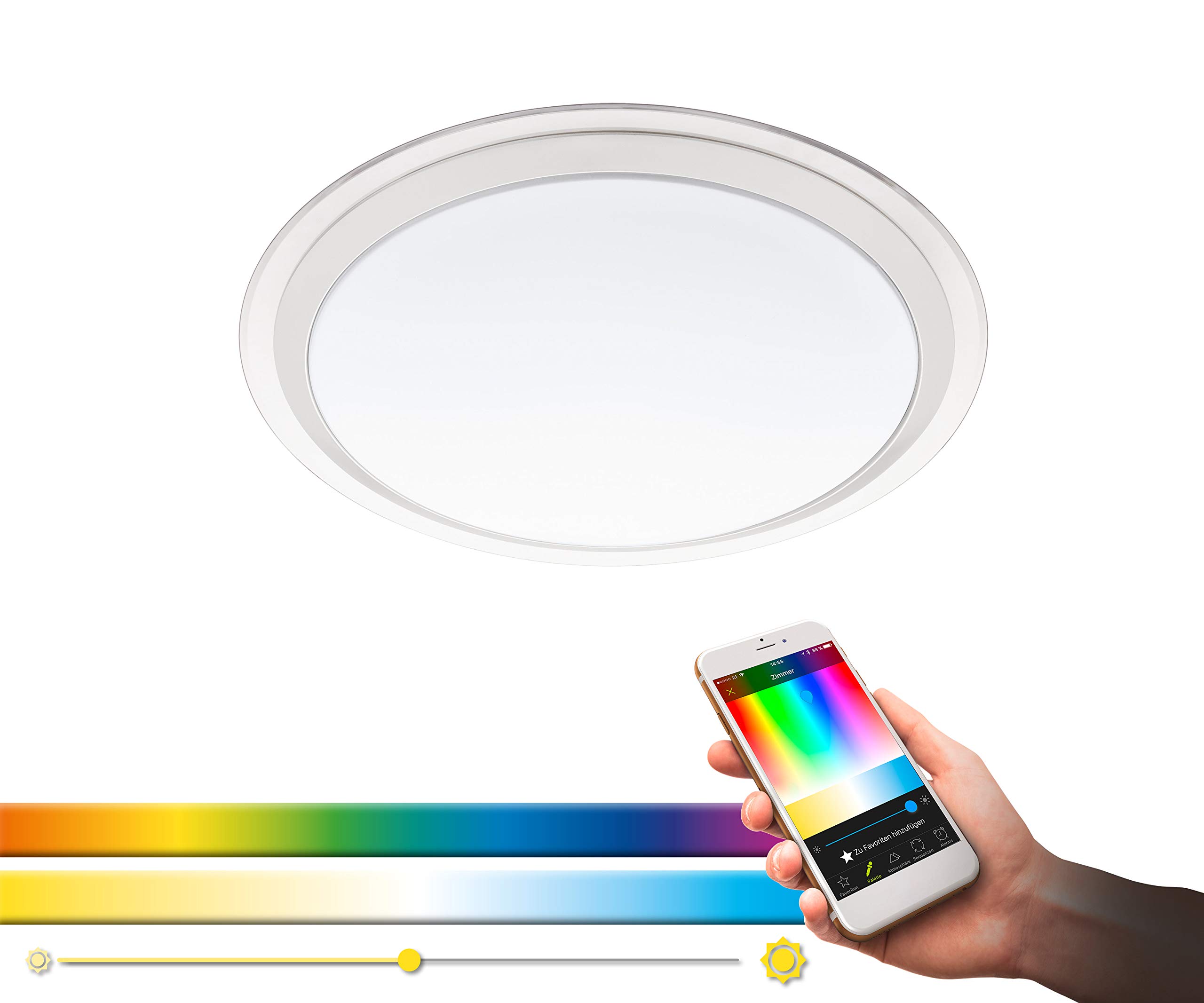 EGLO connect LED Deckenleuchte Competa-C, Smart Home Deckenlampe, Wandlampe aus Stahl, Kunststoff, Farbe: Weiß, silber, klar Ø: 43 cm, dimmbar, Weißtöne und Farben einstellbar