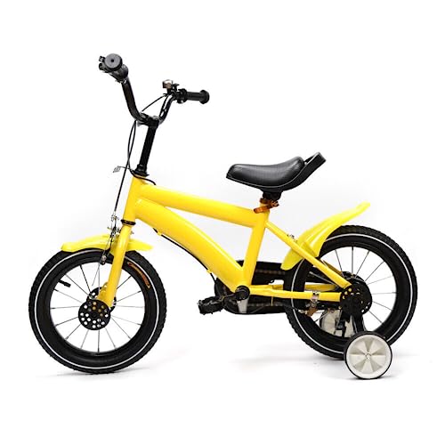 WOLEGM 14 Zoll Kinder Fahrrad, Kinderfahrrad mit Abnehmbare Stützrädern, Vorder und Hinterradbremse Fahrrad für Kinder ab 3 Jahre, Gelb