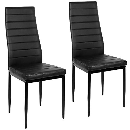 Flyelf Esszimmerstühle, 2 Stück, hohe Rückenlehne, breite Sitzfläche, Küche, Esszimmer, Möbel, Leder + Edelstahl Schwarz