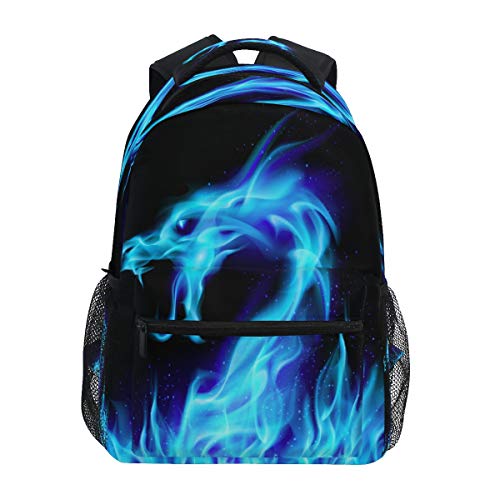 GIGIJY blauer feuriger Drachen-Rucksack, Schule, Büchertasche, Reisen, lässiger Tagesrucksack für Kinder, Mädchen, Jungen, Männer, Frauen