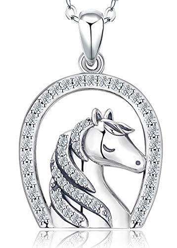 Hufeisen Halsketten Damen 925 Sterling Silber Pferde Anhänger Halskette für Mädchen, Schmuck Geschenk für Mutter Tochter Frau