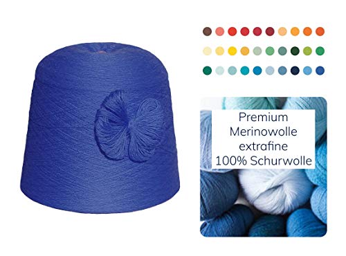 Moschen-Bayern Strickwolle 1 kg 1000g Merinowolle Extrafine 100% Schurwolle Schafwolle Handstrick Wolle zum Stricken Häkelwolle Häkeln Garn Nadel 2,5 3 3,5 4 - Blau Royal