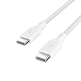Belkin USB-C/USB-C-Kabel, 100 W Power Delivery USB-IF-zertifiziertes 2.0-USB-C-Ladekabel mit doppelt geflochtenem Nylonmantel für iPhone 15, iPad Pro, MacBook, Galaxy S24, Pixel, Mehr, 3 m - Weiß
