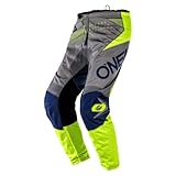 O'NEAL | Motocross-Hose | MTB Enduro MX | Bequeme lockere Passform für maximale Bewegungsfreiheit, Bündchenlose Hosenbeine | Element Pants Factor | Erwachsene | Grau Blau Neon-Gelb | Größe 28/44