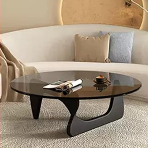 GMBAYUE Couchtisch Rund Glas, Modern Minimalistische Coffee Table, mit Holzbeinen für Wohnzimmer, Heimbüro, Schlafzimmer (Color : Brown+Black, Size : M)