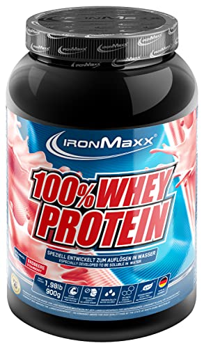 IronMaxx 100% Whey Protein - 900g Dose - 18 Portionen - Erdbeere - Hochwertiges Eiweißpulver für Proteinshake auf Wasserbasis - 36 leckere Geschmäcker - Designed in Germany