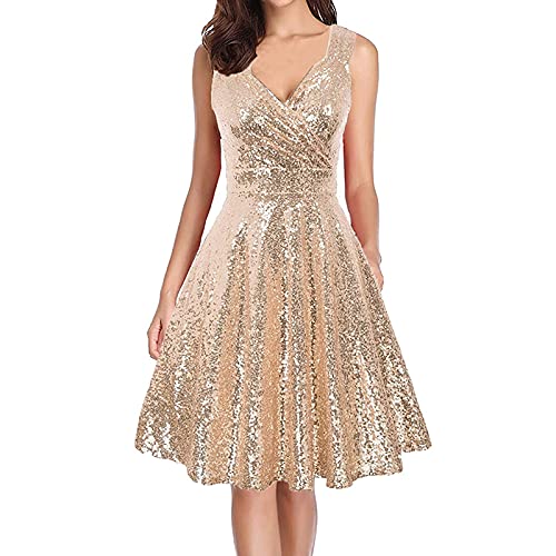 YXX 1920s Kleid Damen Flapper Kleid mit Ärmellos Pailletten Gatsby Motto Party Damen Kostüm Kleid,Gold,M