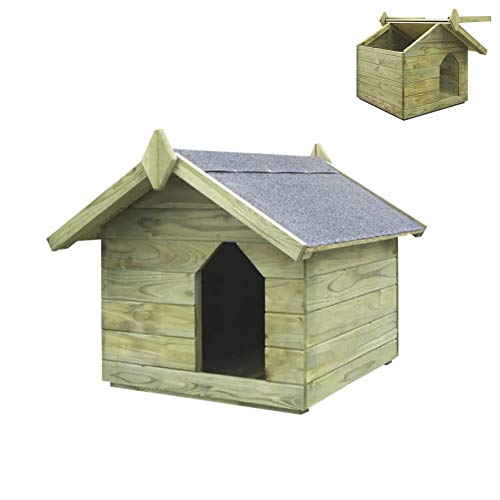 Hundehütte für Hunde, aus Holz, für den Außenbereich, Hundehütte mit wasserdichtem Dach, Hundehütte mit Regendach zum Öffnen mit Belüftung, aus FSC-imprägniertem Holz (74 x 78,5 x 61,5 cm)