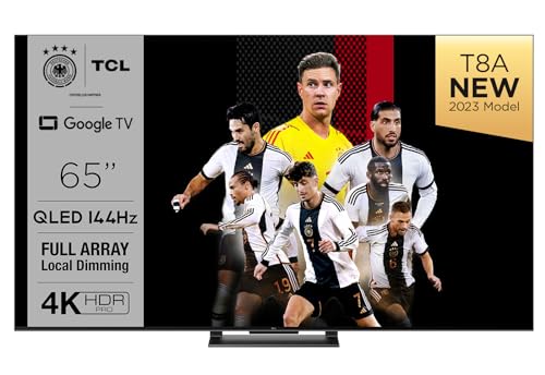 TCL 65T8A 65-Zoll-Fernseher, QLED, HDR 1000 nits, Full Array Local Dimming, IMAX Enhanced, 144Hz VRR, Dolby Vision und Atmos TV, Unterstützt bei Google