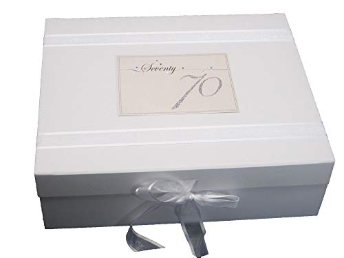 White Cotton Cards LLN70X Erinnerungsschachtel zum 70 Geburtstag, Motiv"Seventy", holografische Sterne, groß