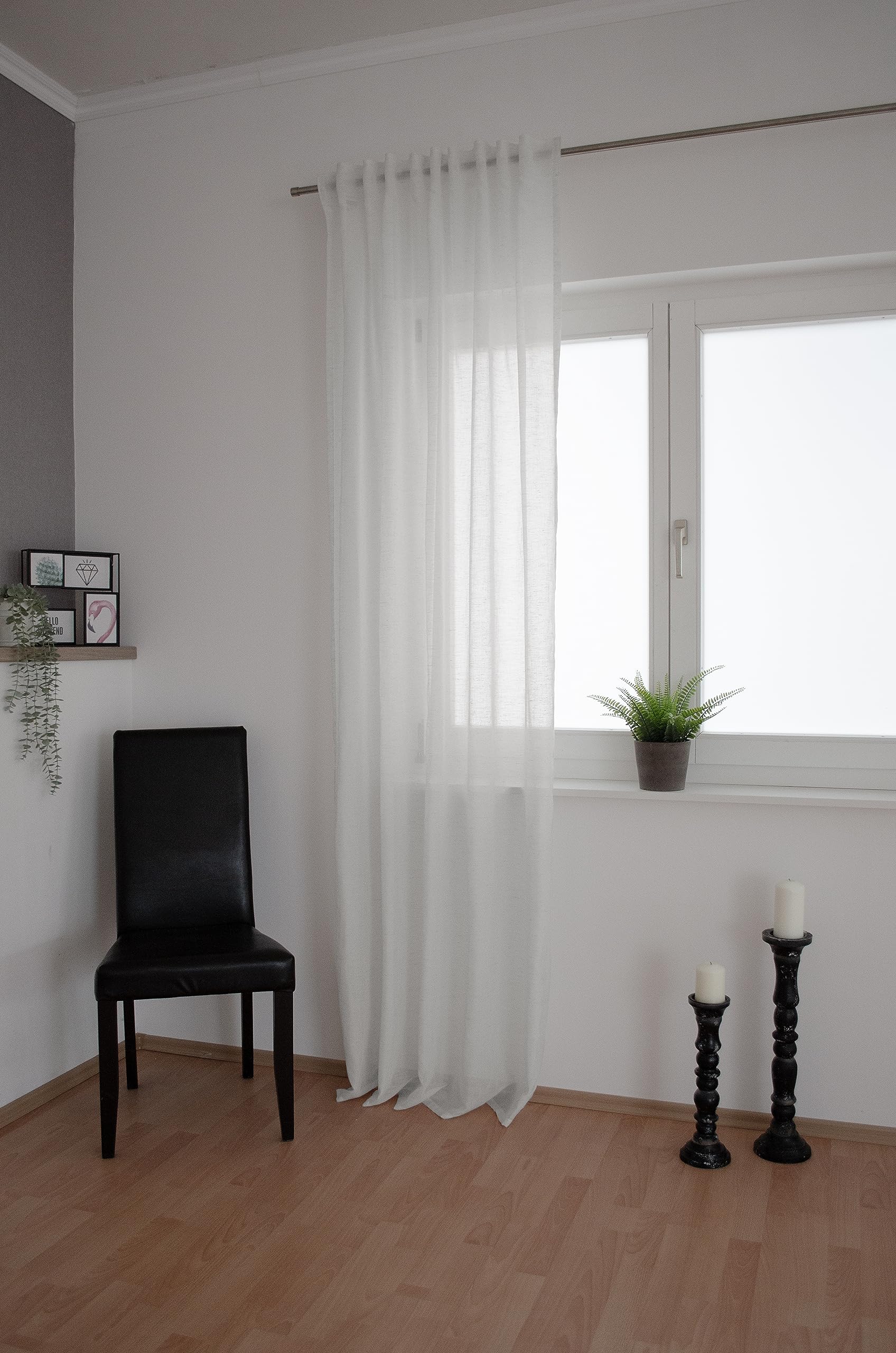 Homing weiße Leinengardine einfarbig | Leinenmuster modern | Wohnzimmer Esszimmer Schlafzimmer | Leinenvorhang(1Stück) 245 x 140 cm (HxB)