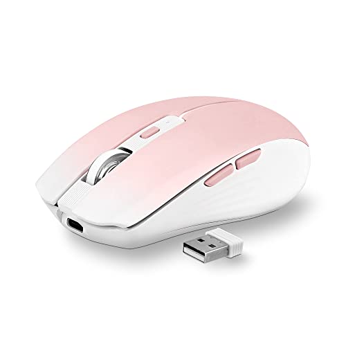 T'NB Kabellose Maus, modisches Design, bunt, Dual-Modus Bluetooth und USB-A, wiederaufladbar, hohe Autonomie, Genauigkeit 1600 dpi, 6 Tasten – Rosa