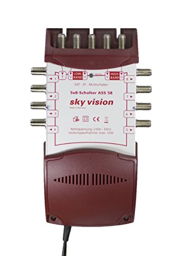 sky vision Multischalter mit integriertem Schaltnetzteil ASS58 (8 Teilnehmer, 5 Eingänge (4x SAT, 1x Terr.), 12 W max. Leistungsaufnahme im Betrieb, HDTV/UHD tauglich)