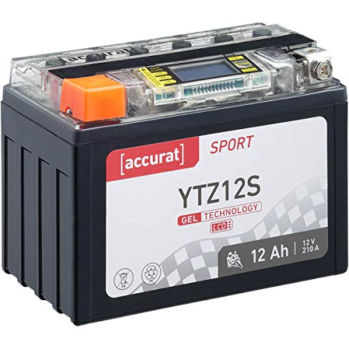 Accurat Motorradbatterie Sport YTZ12S 12 Ah 210 A 12V Gel Starterbatterie [LCD Display] Erstausrüsterqualität rüttelfest leistungsstark wartungsfrei