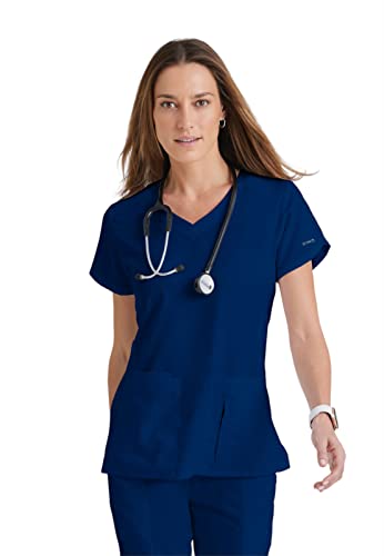 Grey's Anatomy Active Damen-Oberteil mit 4 Taschen, V-Ausschnitt, moderne Passform - Blau - X-Klein