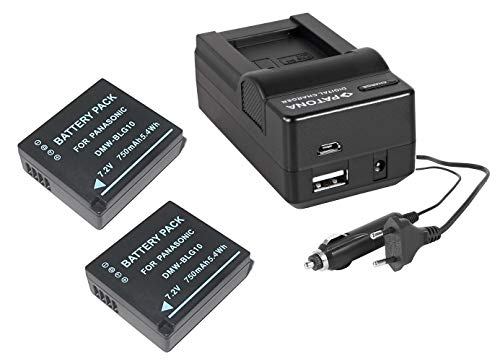 3in1-SET Ladegerät + 2 Akku für die Panasonic Lumix DMC-TZ81 kompatibel mit Panasonic DMW-BLG10 und BLG10e - 4in1 Ladegerät (für USB, microUSB, 220V und Auto) inkl. PATONA Displaypad