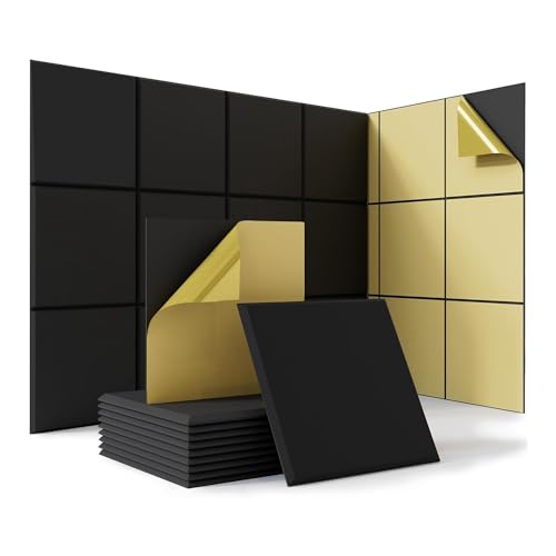 luxurious 18er-Pack Selbstklebende Akustikplatten, 12 X 12 X 0,4, Schalldichte Schaumstoff-Wandpaneele, für Heimstudio-Büro, Schwarz, Einfache Installation, Einfach zu Verwenden
