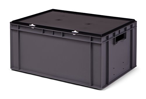 Transport-Stapelbox grau, mit schwarzem Verschlußdeckel, 600x400x281 mm (LxBxH)