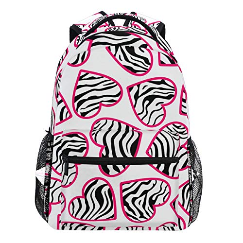 Oarencol Zebra Heart Pink Rucksack Bookbag Daypack Reise Schule College Tasche für Damen Herren Mädchen Jungen