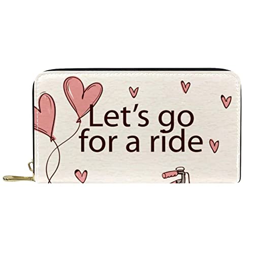 Damen Geldbörse mit Reißverschluss und Handy-Clutch, Vintage Let's Go for a Ride Fahrrad Reise Geldbörse Leder Clutch Tasche Kartenhalter Organizer Handgelenke Brieftaschen, multi, 8.07x1x4.53 in