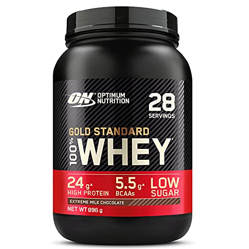 Optimum Nutrition ON Gold Standard Whey Protein Pulver, Eiweißpulver Muskelaufbau mit Glutamin und Aminosäuren, natürlich enthaltene BCAA, Extreme Milk Chocolate, 28 Portionen, 900g