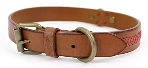 Rawlings | Baseball Stitch Leather Dog Collar | Medium - 20.25” | Tan