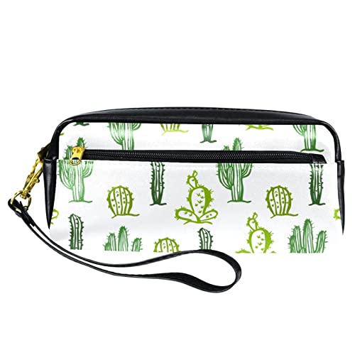 Handgezeichnetes Kaktus-Federmäppchen, Stifttasche, PU-Leder, Schreibwaren-Tasche mit Reißverschluss, für Jungen und Mädchen, Schul- und Bürobedarf
