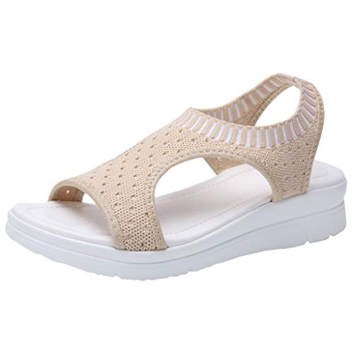 Schuhe Sandalen Frauen Atmungsaktiver Komfort Aushöhlen Casual Wedges Cloth (40,Beige)
