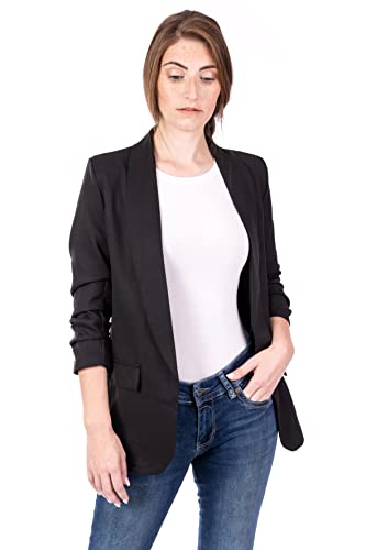 U&F Damen Business Blazer mit gekrempelten 3/4 Ärmeln | sportlich, elegant und modisch | in trendigen Farben mit tailliertem Schnitt | ein leichter Anzug für jeden Anlass Schwarz Größe: L