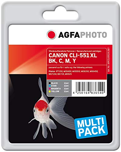 AgfaPhoto Multi pack - 4er-Pack - 11 ml - Schwarz, Gelb, Cyan, Magenta - kompatibel - Tintenpatrone - für Canon PIXMA iP8750, iX6850, MG5550, MG5650, MG5655, MG6450, MG6650, MG7150, MG7550, MX725