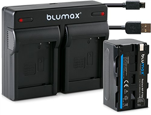 Blumax Akku für Sony NP-F750 / F550 / F970 / F960-4400mAh + Mini Dual-Ladegerät inkl. Micro USB-Kabel