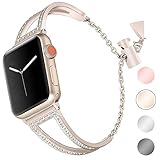 Aottom Kompatibel für Apple Watch Series 6 Armband 44mm Frauen Gold Glitzer,Armband iWatch Series 7 45mm Edelstahl Apple Watch 42mm Ersatzarmband für iWatch Series 7/6/5/4/3/2/1