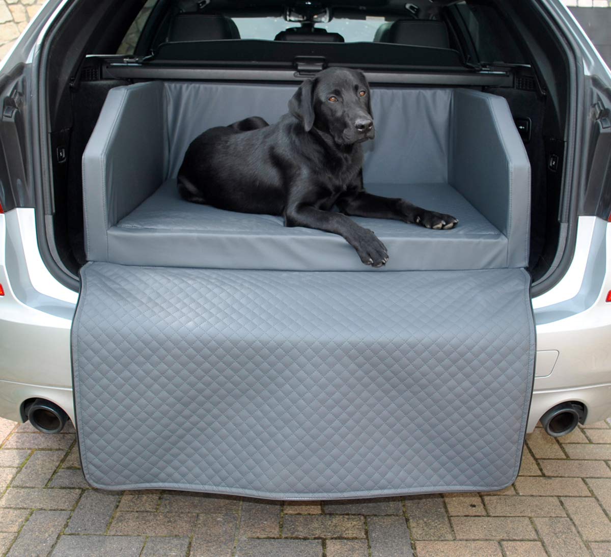Mayaadi Home Premium Hundebett - 110 x 90 cm - Hochwertiger Autositz für Deinen Hund - Autohundebett mit Schutzdecke - Kofferraum Bett Hunde - Kunstleder - Travel - Grau - XL