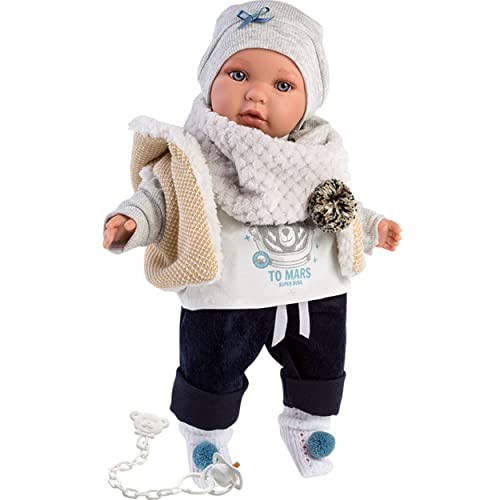 Puppe Enzo mit blauen Augen, Babypuppe mit weichem Körper, Puppenjunge inkl. trendigem Outfit und Schnuller, 42 cm
