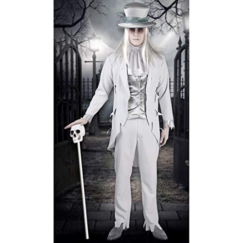Amakando Elegantes GRAF-Dracula-Kostüm Edelmann / Weiß XL (54/56) / Gruseliges Zombie-Outfit Hochzeitsanzug / EIN Blickfang zu Horror-Party & Halloween