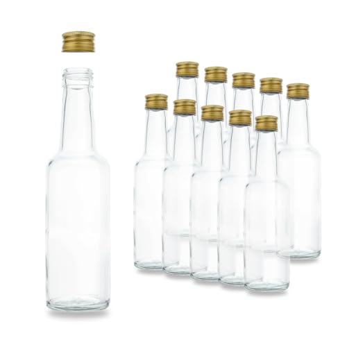 10 Kleine Glasflaschen 250ml (0,25l) mit PP28 Schraubverschluss Gold – Leere, kleine Flaschen zum Befüllen, z.B. kleine Weinflaschen, kleine Schnapsflaschen 250ml, Likörflaschen 250ml