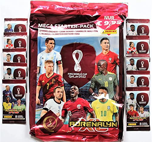 Panini Adrenalyn XL FIFA WM 2022 Qatar Trading Cards - Starter + 10 x Booster + Donald Fußballfigur Bullyland