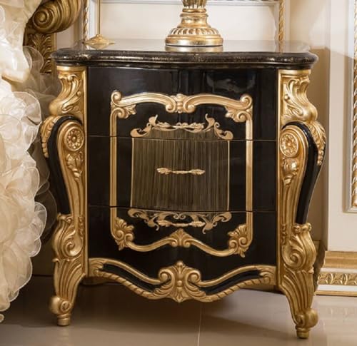 Casa Padrino Luxus Barock Nachtkommode mit 3 Schubladen Schwarz/Gold